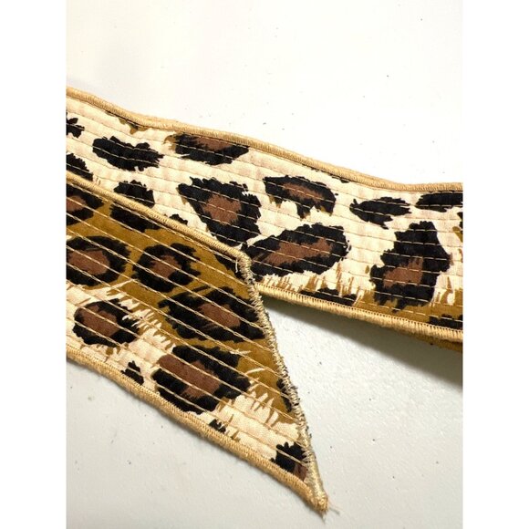 Vintage Hammered Brass Floral Belt Buckle Leopard Print Adjustable Fabric Strap - Picture 7 of 8